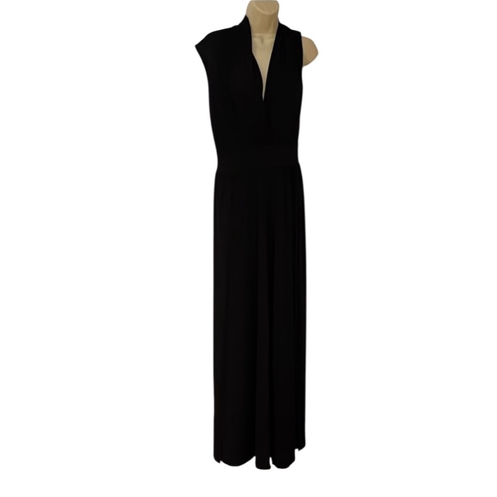 Black jumpsuit size large silky sleeveless v-neck jumpsuit sexy  high slit leg